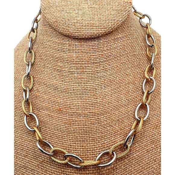 Elegant Two-Tone Chain Necklace Silver & Gold Tones Oval Link Chain Fash Inspo - Picture 1 of 7
